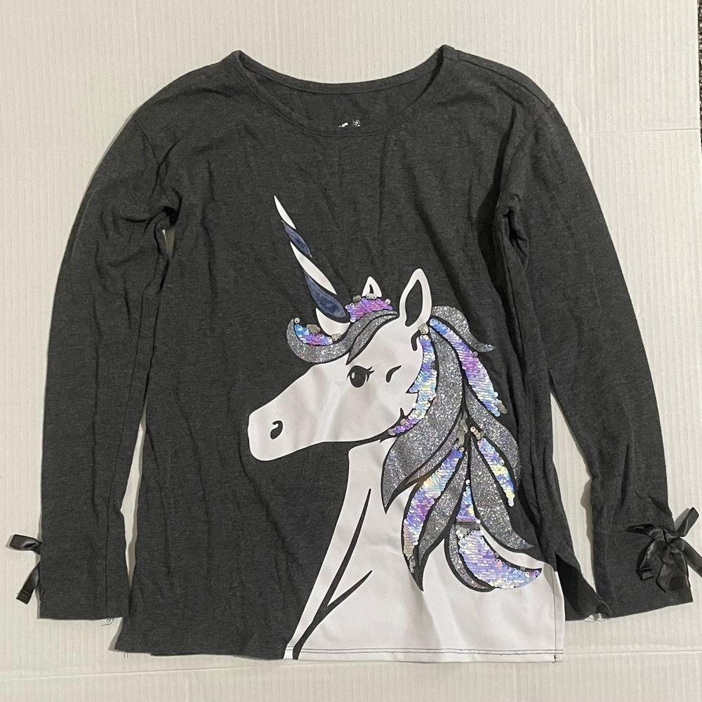 Justice Unicorn Long Sleeved Shirt with sequin accents size 12 Bling Very Cute